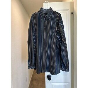 Bugatchi 3XL Shaped Fit Black Multicolor Striped Flip Cuff L/S Button Up Shirt